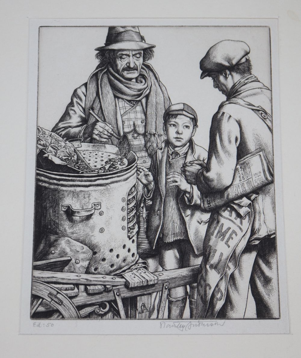 Stanley Anderson (1884-1966), line engraving, Hot chestnuts, signed and inscribed Ed 50, 17 x 13cm, unframed